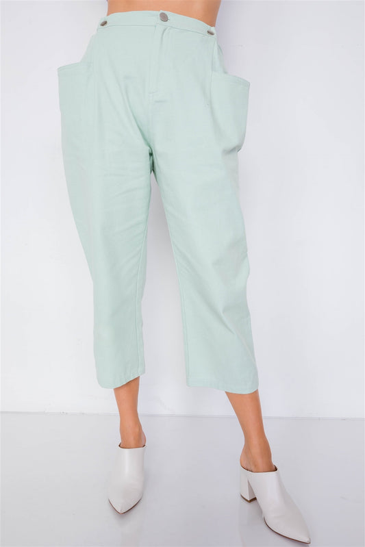 Pastel Chic Solid Ankle Wide Leg Adjustable Snap Waist Pants