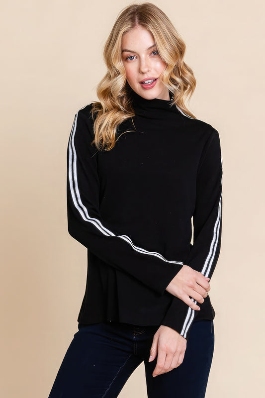 Long Sleeve Solid Mock Neck Casual Top