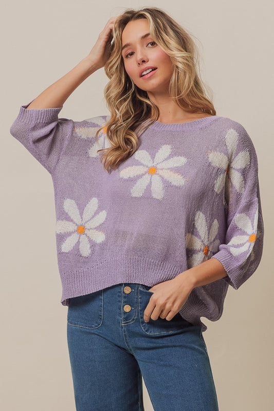 BiBi Floral Pattern Slit Sweater